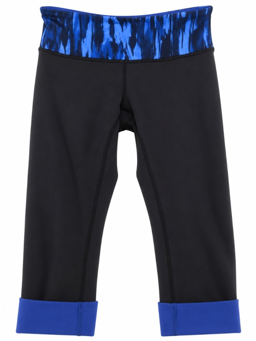 Lululemon Tights, Wunder Under Crop III Reversible, Black/Sapphire Blue, Size 6